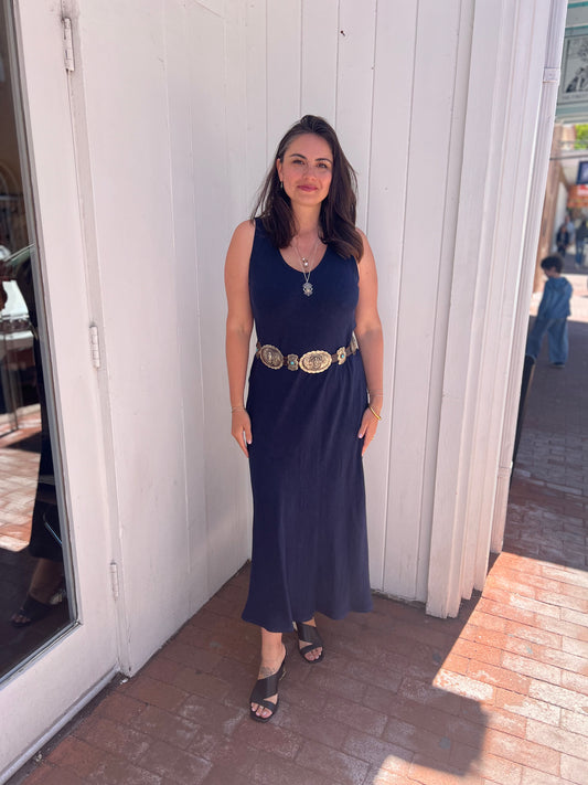 Bucko | Viscose Linen Maxi Dress | Navy