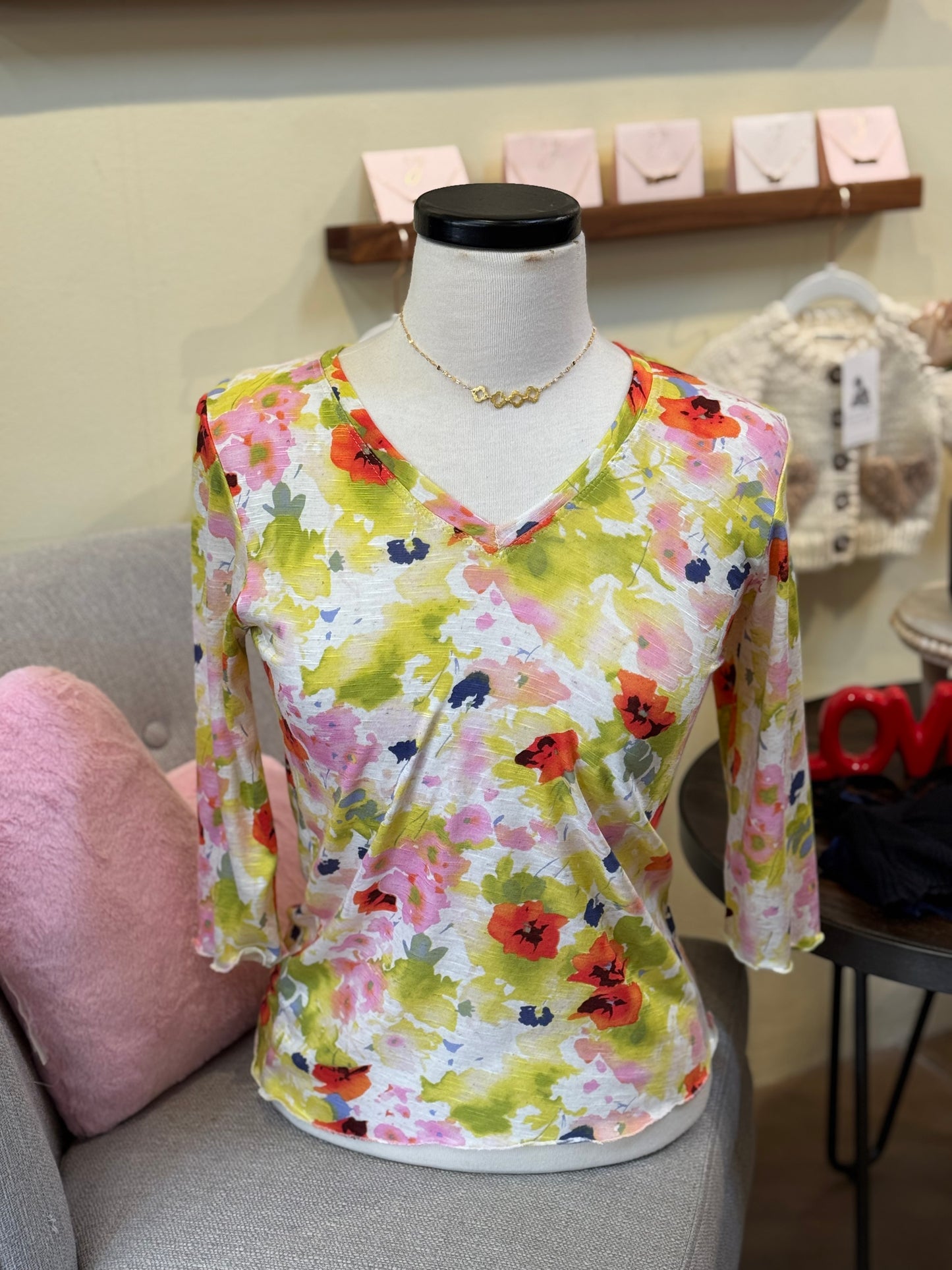 Bucko | Lola Bias Top | Ivory/Lime Floral