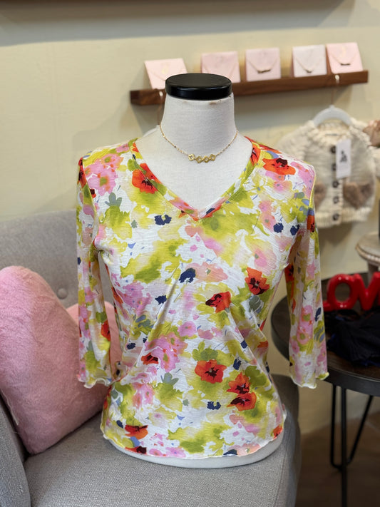 Bucko | Lola Bias Top | Ivory/Lime Floral