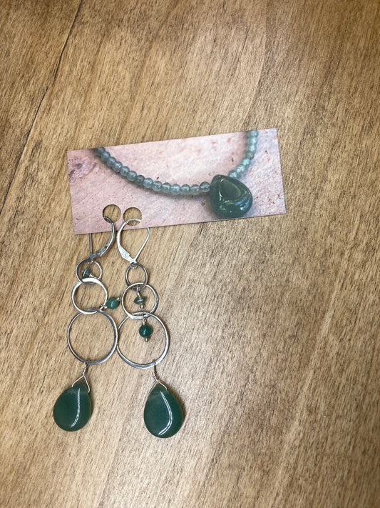 Seeds and Stones- Green Adventurine Hoop Dangle Earrings
