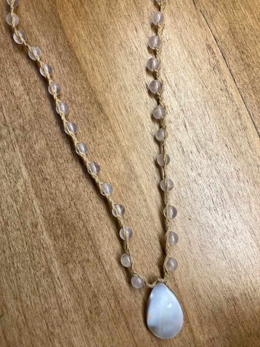 Seeds and Stones - Rose Quartz Shell Pendant Necklace