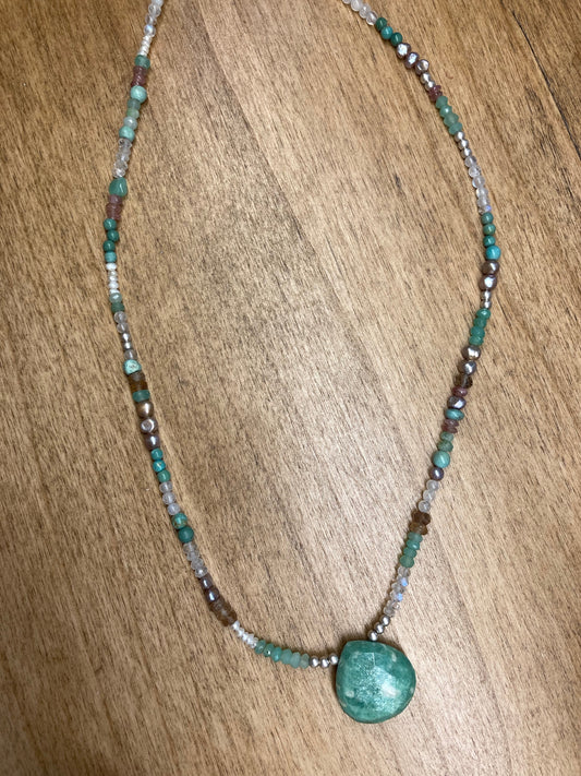 Seeds and Stones - Amazonite Pendant W/ Turquoise,Pearl,Moonstone