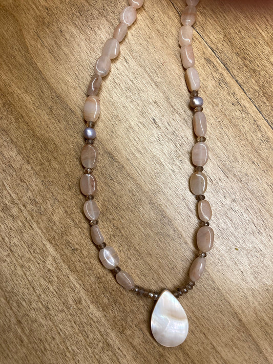 Seeds and Stones - Pink Moonstone/Andusalite Shell Necklace