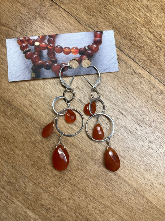 Seeds and Stones - Carnelian 3 Hoop Dangle Earrings