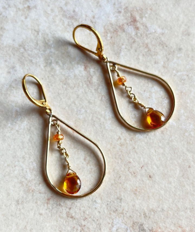 Seeds and Stones - Golden Garnet Oval Hoop Earrings