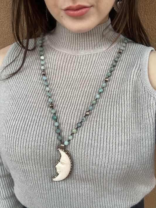 Tara Gasparian - Moon Necklace W/ Beaded Chain