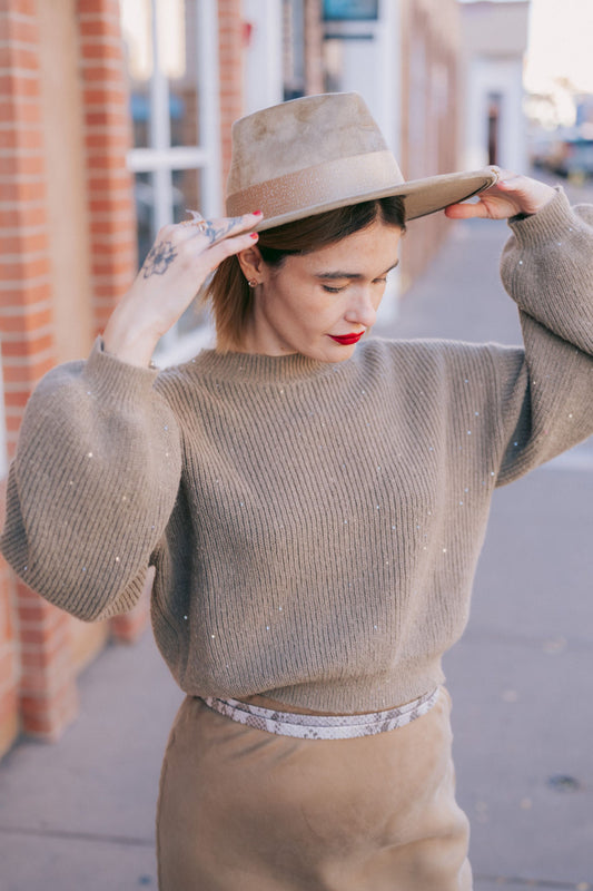 Lucy Paris- Puff Sleeve Sweater- Walnut