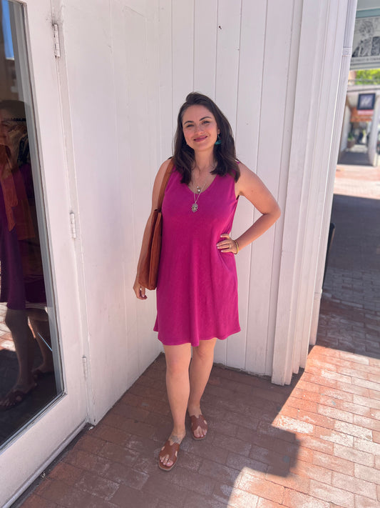 Bucko | Viscose Linen Short Dress | Magenta