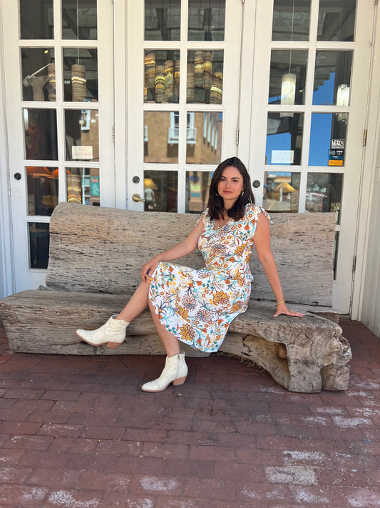 Bucko | Cassandra Bias Dress | Ivory Orange Floral