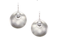 Marjorie Baer- Silver Round Earrings Grey Pearl