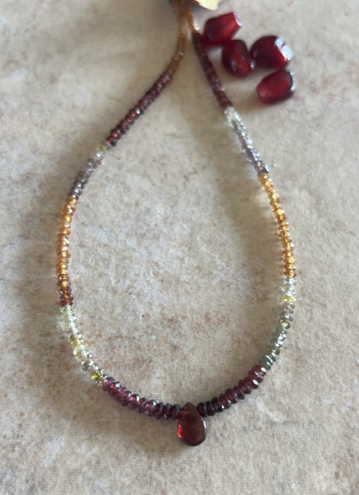 Seeds and Stones - Garnet Multi Colored Seed Bead Pendant