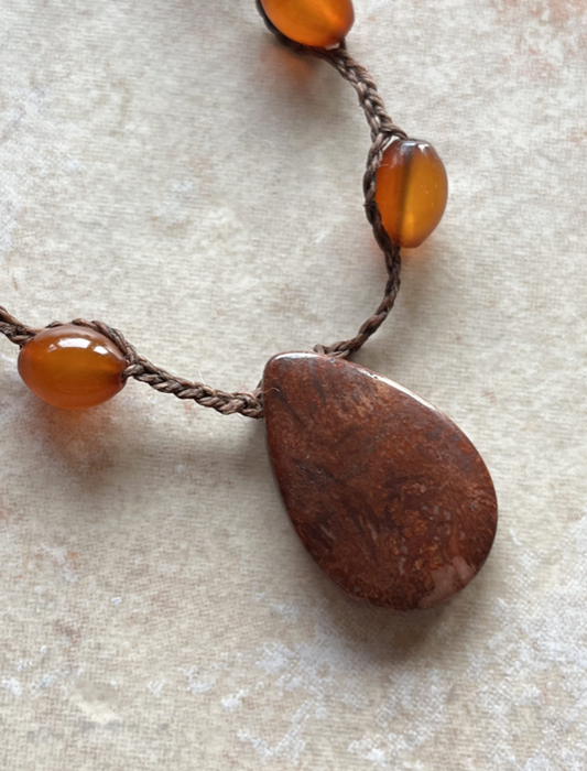 Seeds and Stones - Fossilized Coral and Carnelian Necklace