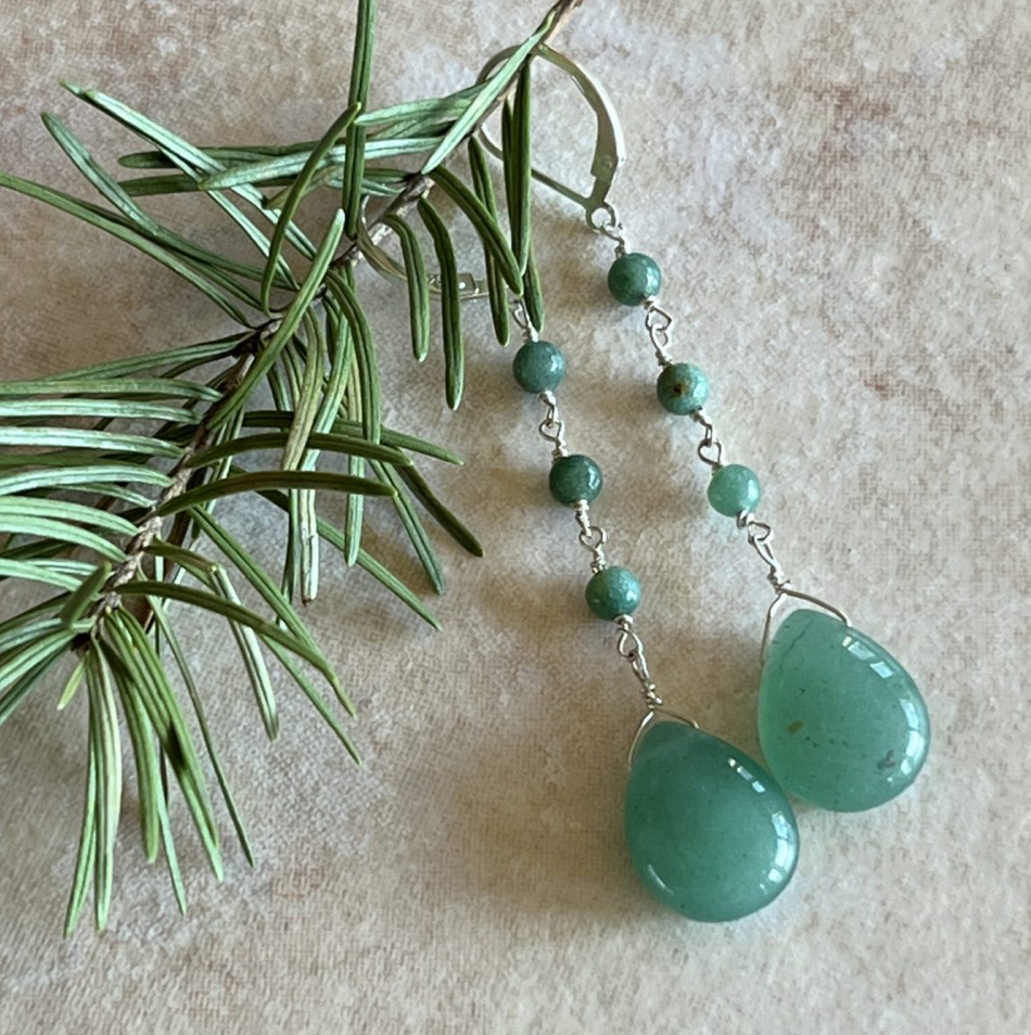 Seeds and Stones -  Green Adventurine Dangle Earrings