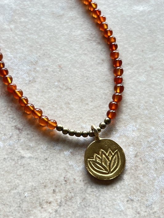 Seeds and Stones - Carnelian Gold Lotus Pendant