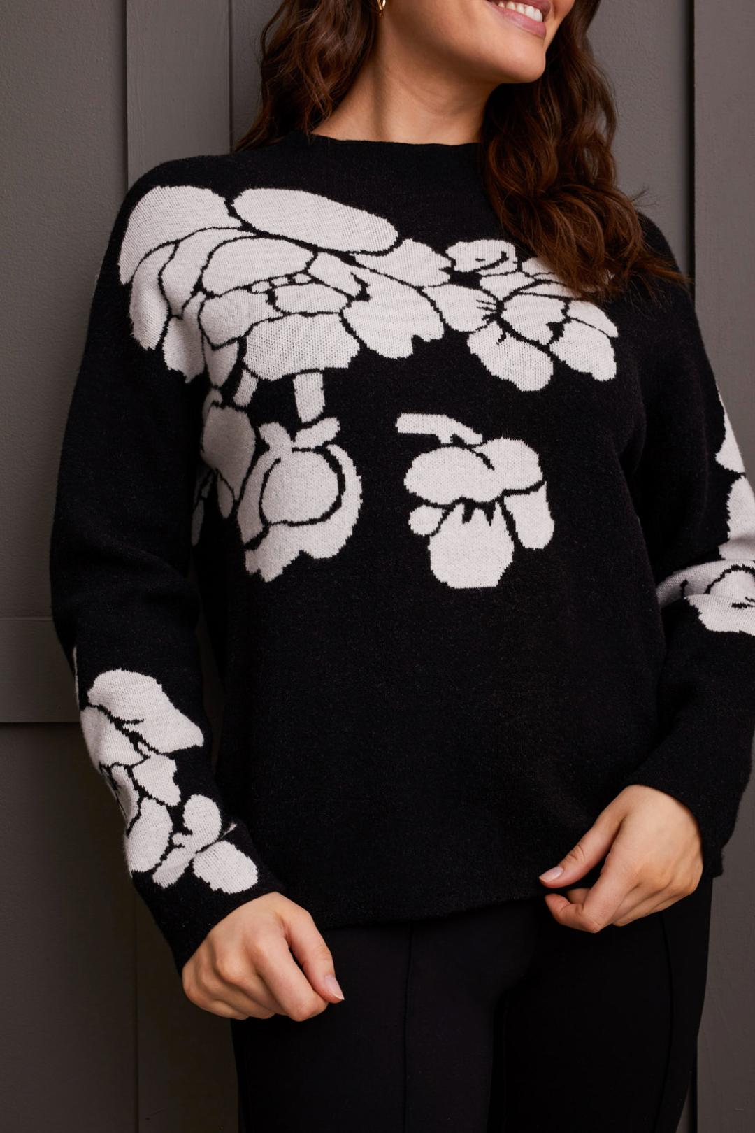 Tribal | Floral Funnel Neck Sweater