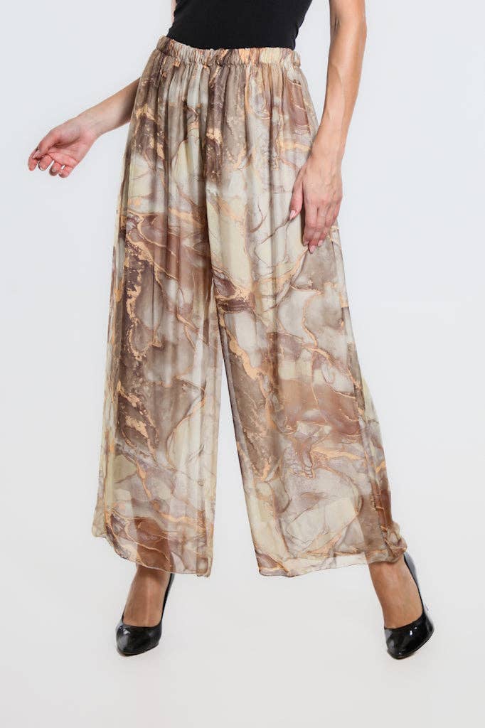 TINA | Marble Roxy Silk Straight Leg Pant | OS