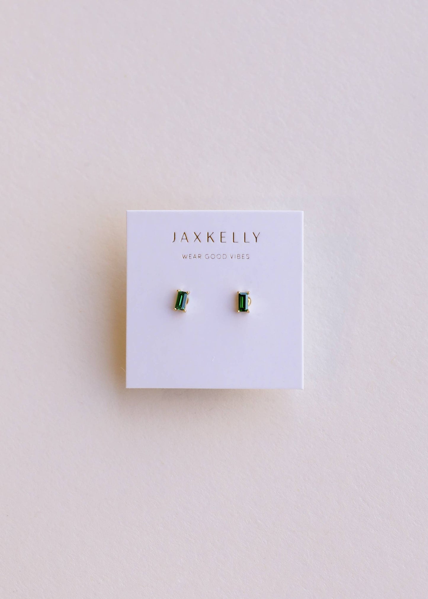 JaxKelly | Baguette Emerald Gold Earrings