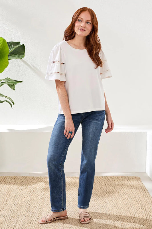 Tribal | Flutter Sleeve Crew Neck Top