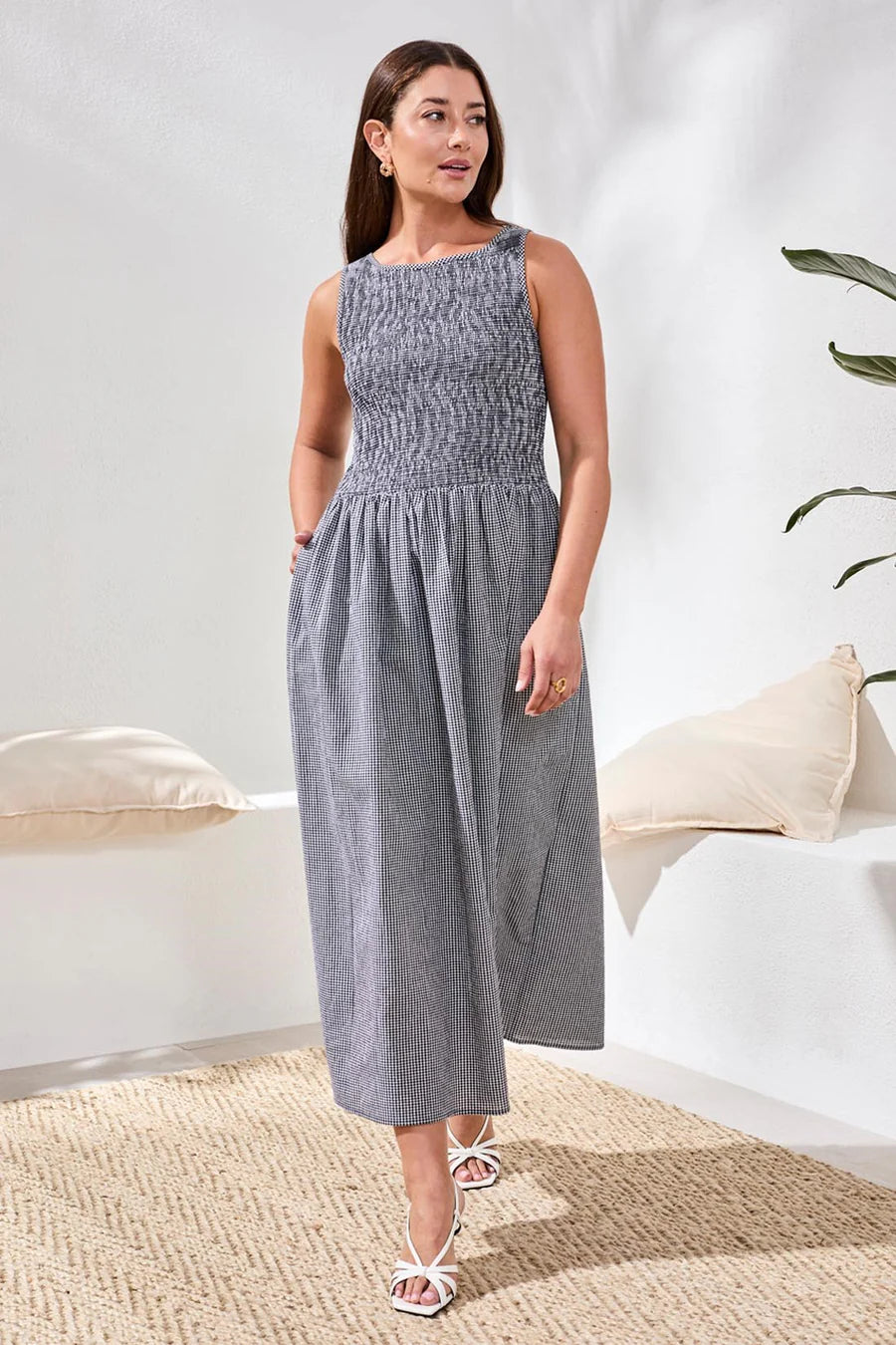 Tribal | Gingham Smocked-Bodice Maxi Dress
