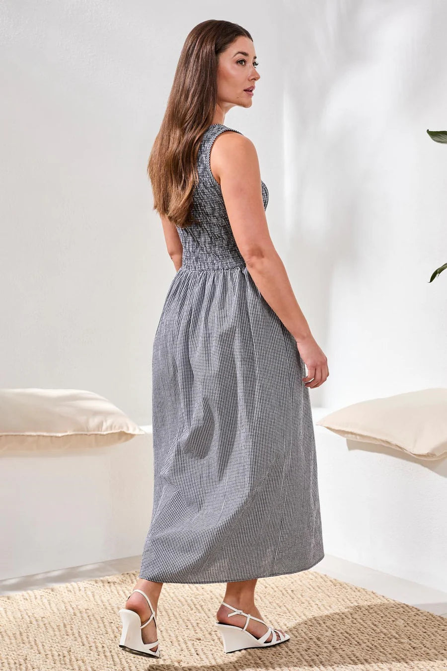 Tribal | Gingham Smocked-Bodice Maxi Dress
