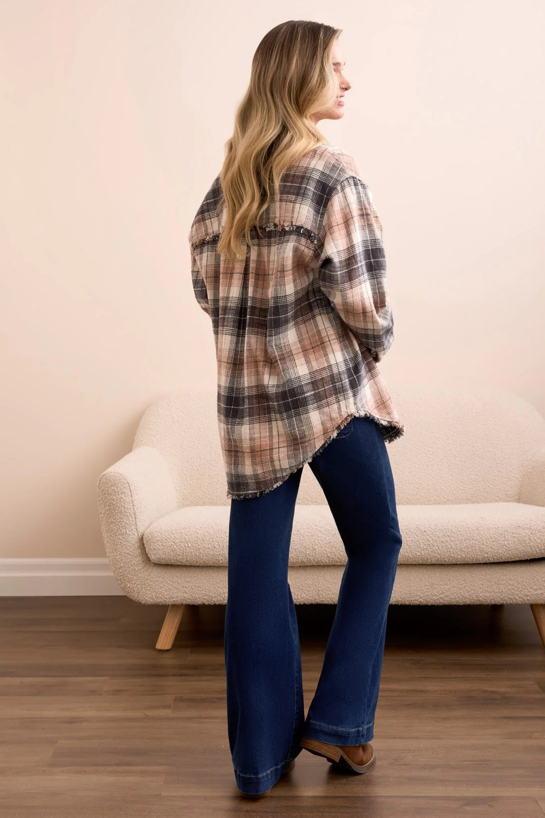 Tribal | Plaid Flannel Fringed-Hem Shirt