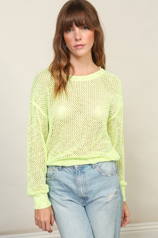 Lumiere Open Knit Sweater-Neon Yellow