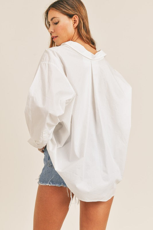 Mable Oversized Poplin Button Down Shirt - White