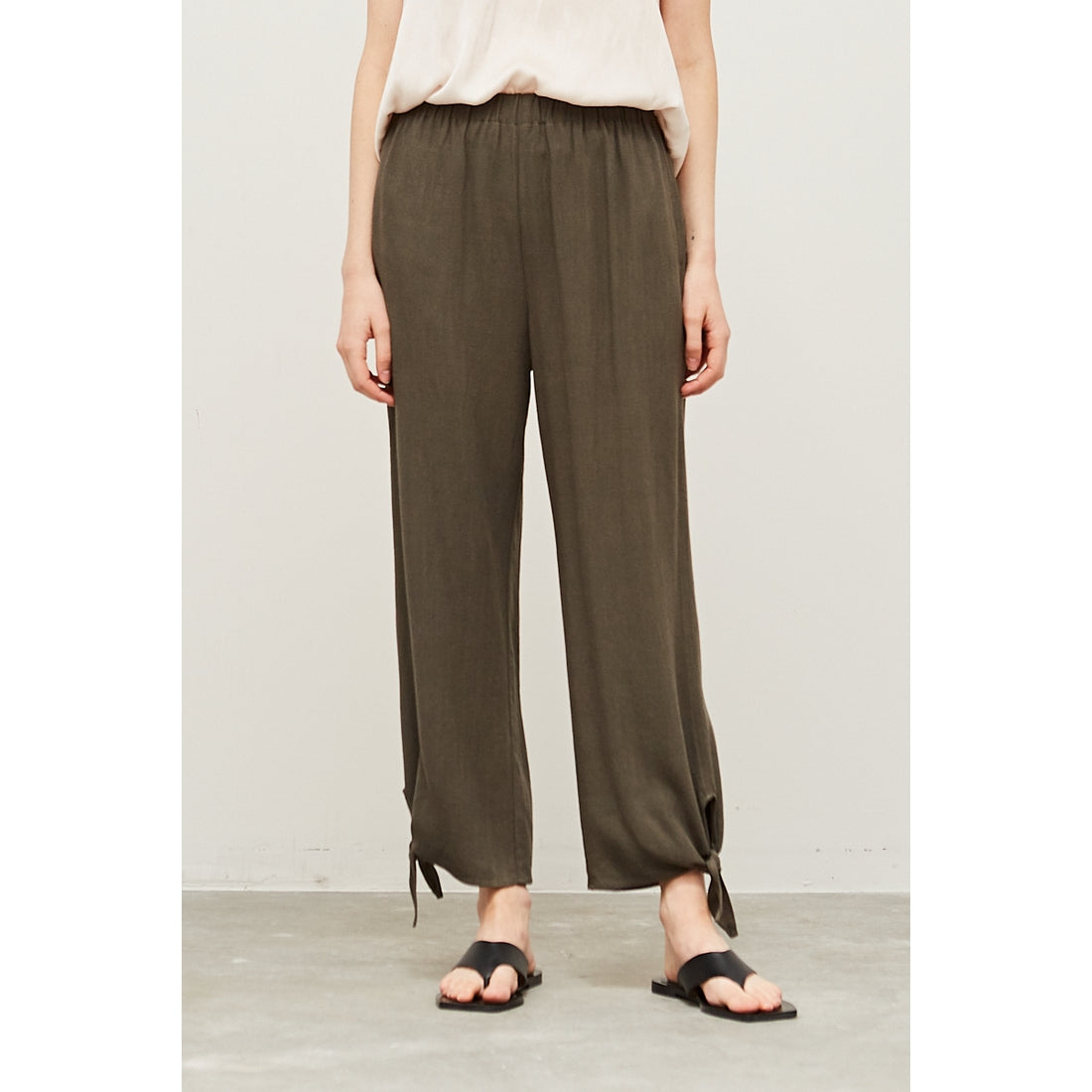 Grade & Gather Linen Tie Pant- Charcoal Green