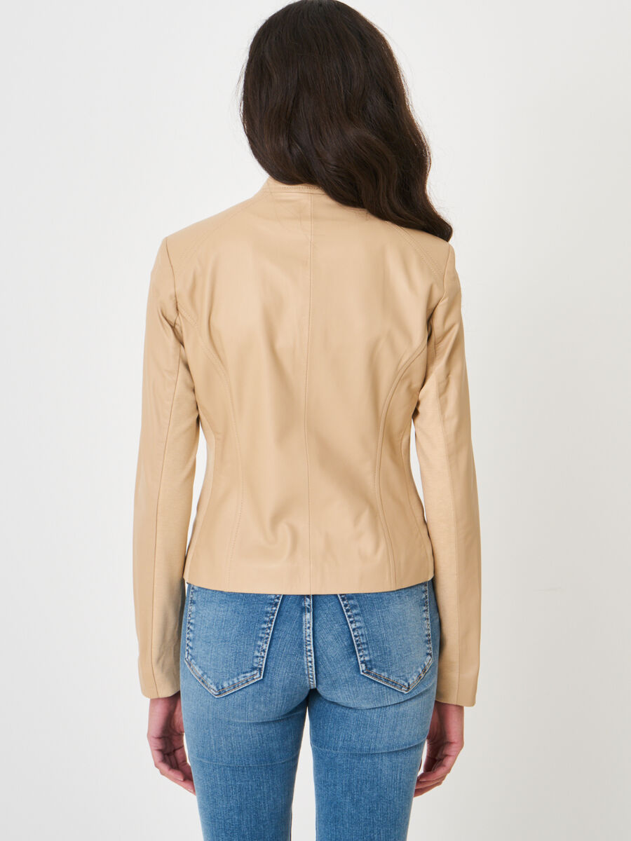 Repeat Cashmere- Cropped Leather Jacket- Nougat
