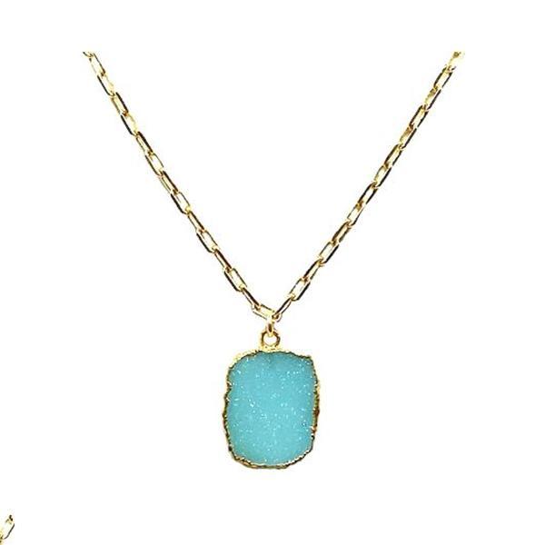 Athena Gold Chainlink Necklace- Aqua Druzy