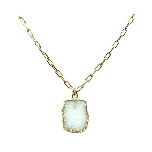 Athena Gold Chainlink Necklace- White Druzy