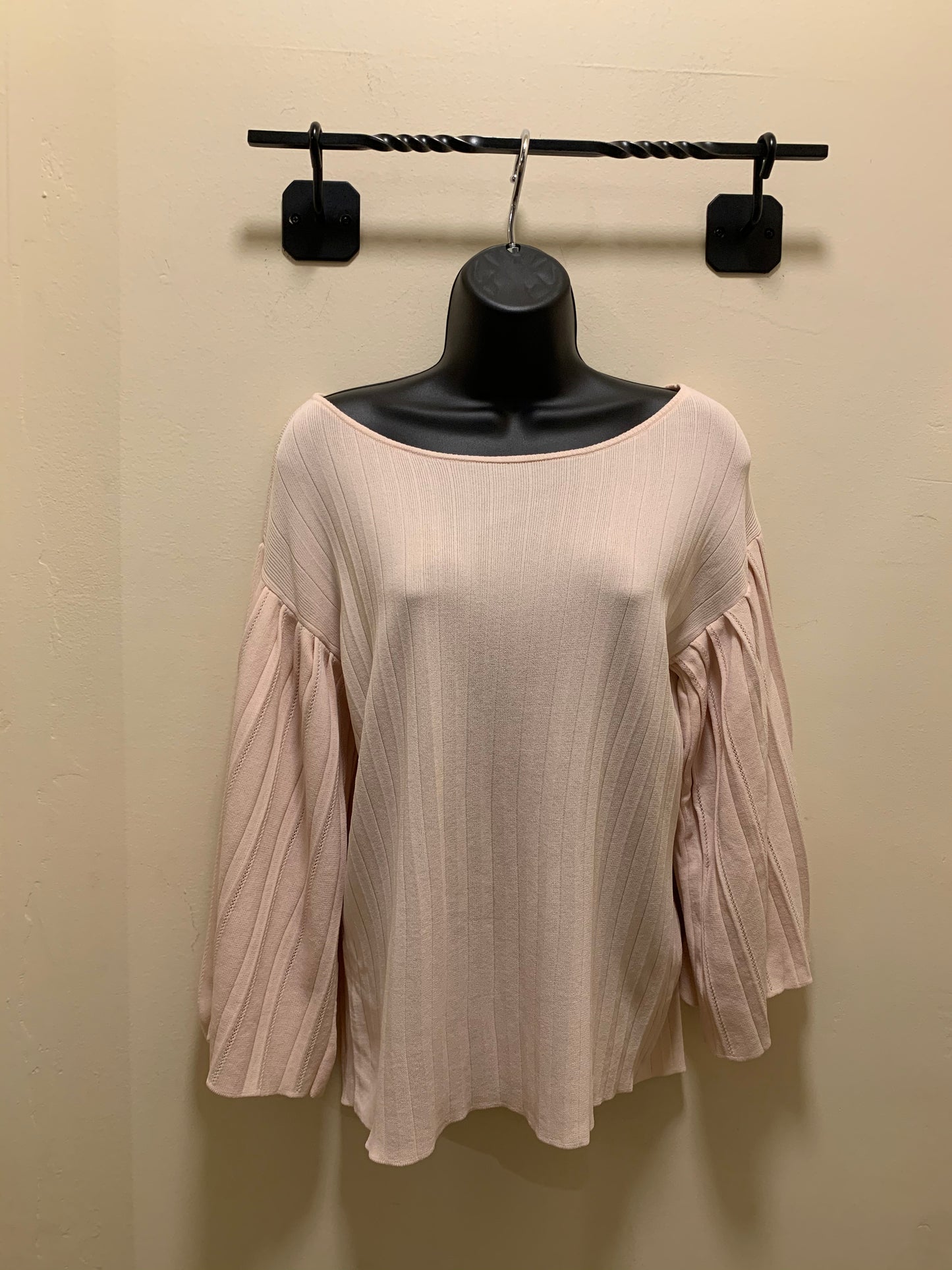 Before You- Bell Sleeve Knit Boatneck Top- Blush