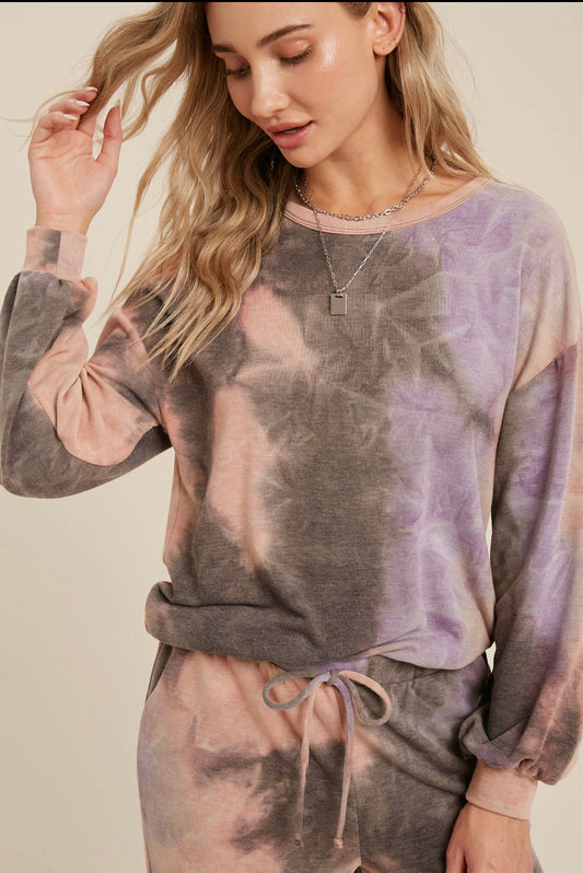 Bluivy Tie Dye Crewneck Sweatshirt- Peach/Mocha