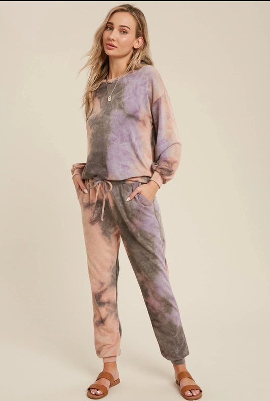 Bluivy Tie Dye Joggers- Peach/Mocha