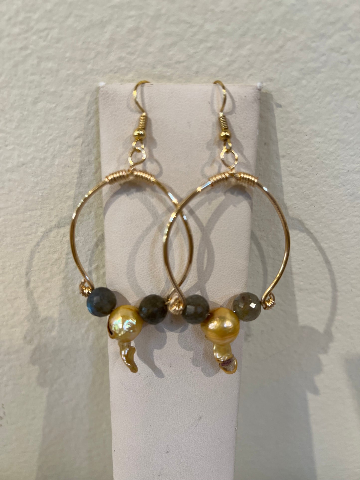 Carmen's Creations- Labradorite/Yellow Freshwater Pearl Earrings