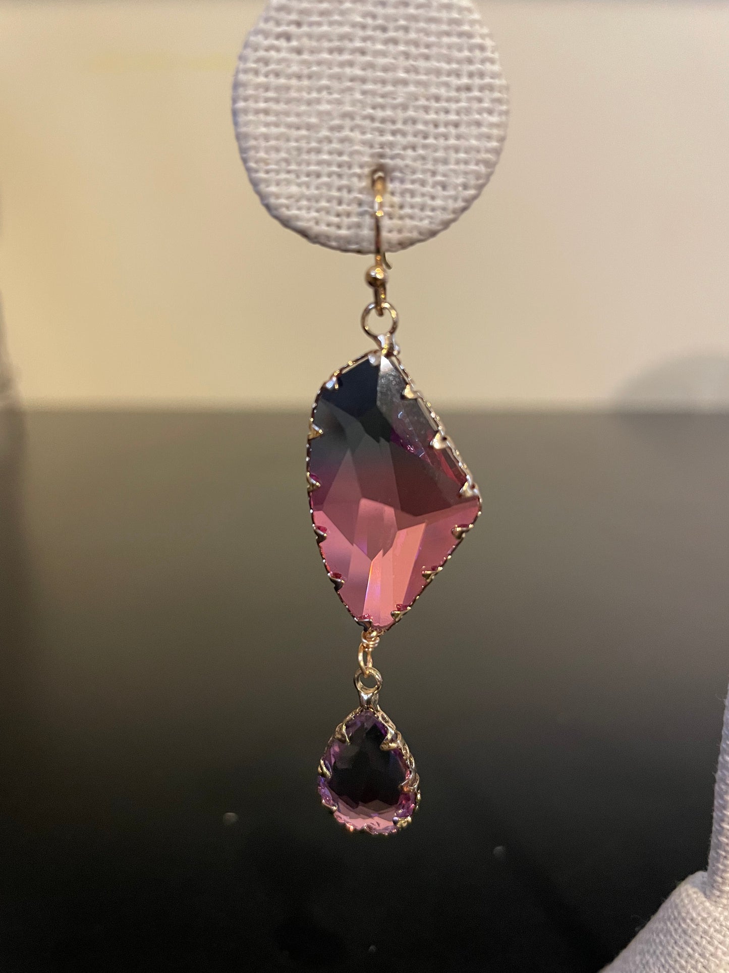Nakamol-Earrings / Iridescent Pink Drop Crystals