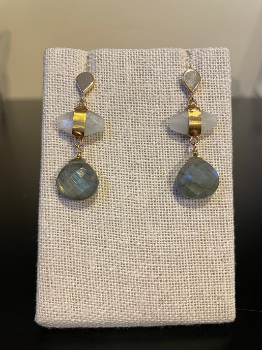Nakamol- Earrings / Layered White & Blue Stones