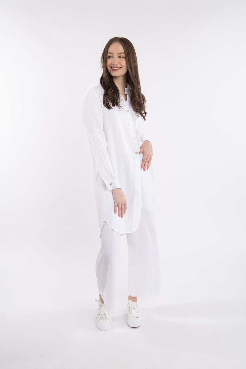 Luna Luz- Linen Shirt Dress- White