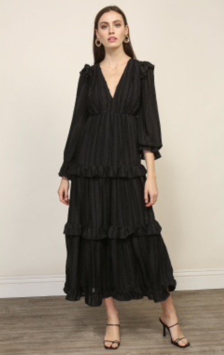 Line & Dot- Harlow Tiered Midi Dress - Black