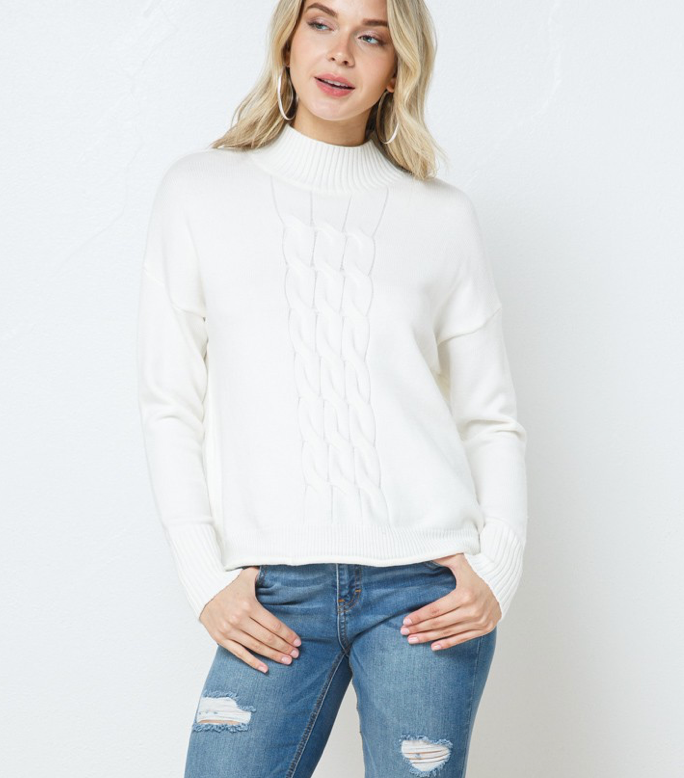 Cozy Co Brushed Cable Knit Detail Pullover Sweater