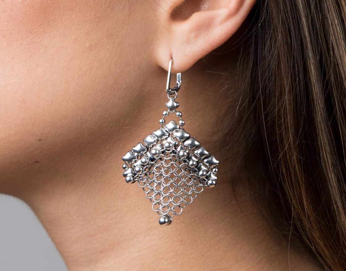 Sergio Silver Triangle Mesh Drop Earrings