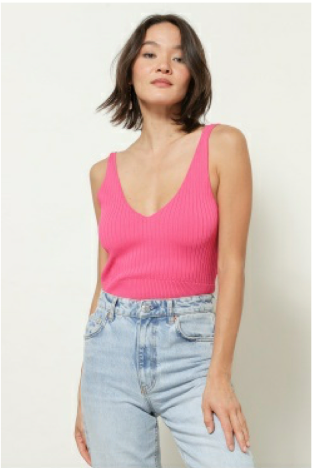 Line and Dot- Sleeveless Crop Sweater Top- Hot Pink