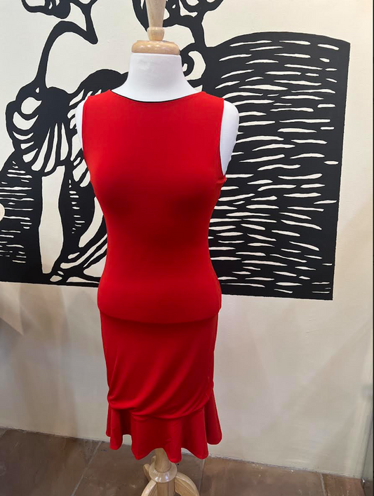 Eva Varro- Reversible Peplum Dress - RED/BLACK