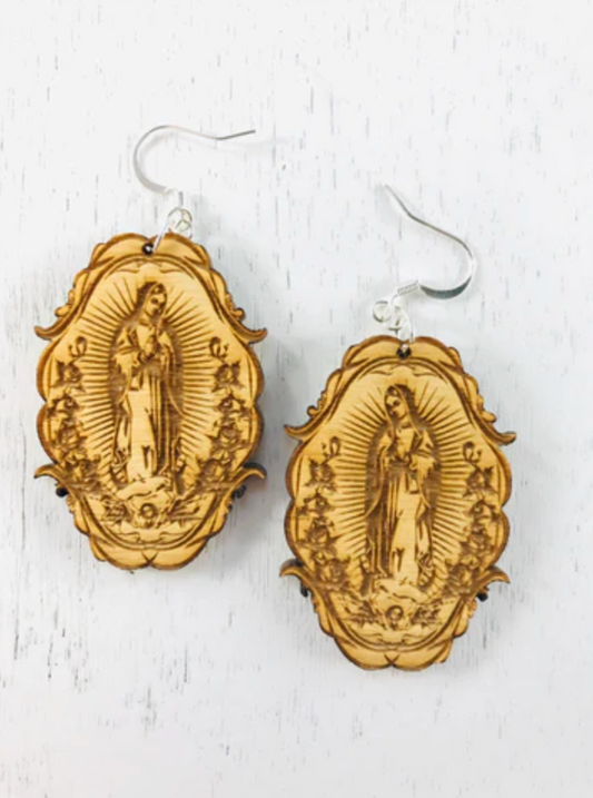 Cultura Corazon- Our Lady of Guadalupe Earrings Small- Wood