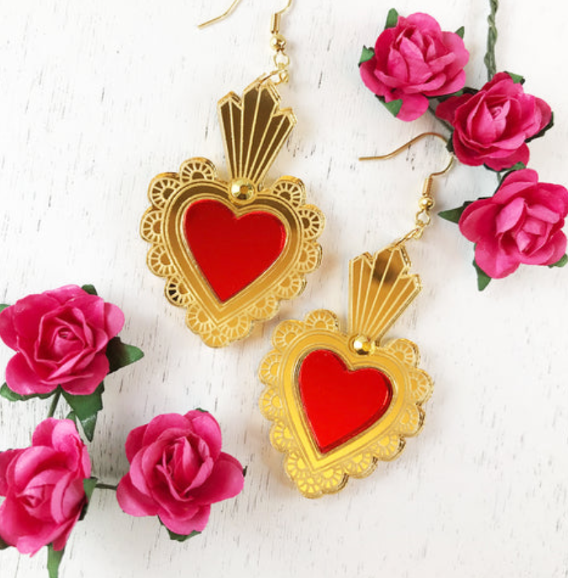 Cultura Corazon- Sacred Heart Mirrored Earrings