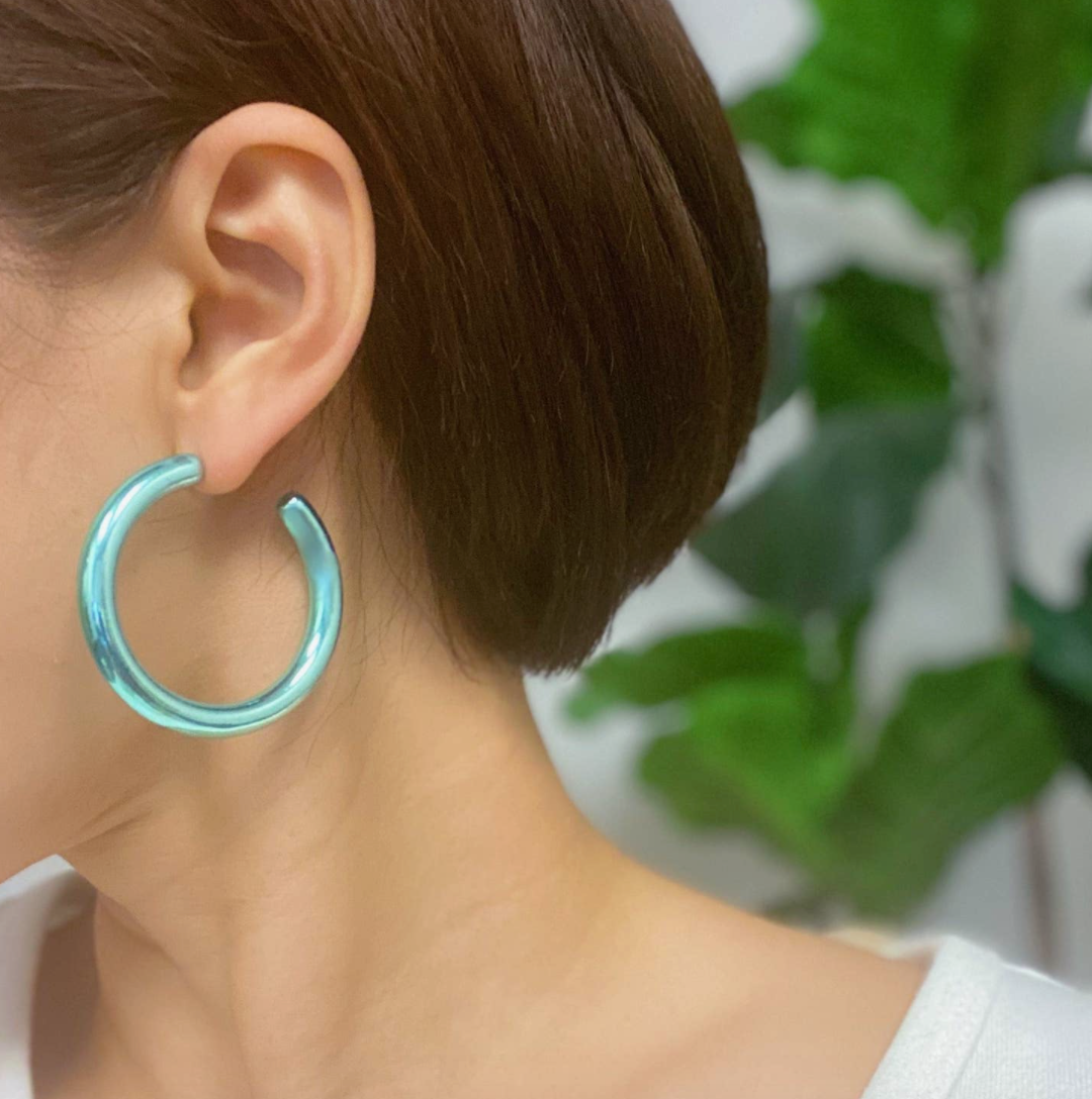 Ellison & Young- Colored Tube Hoops- Turquoise
