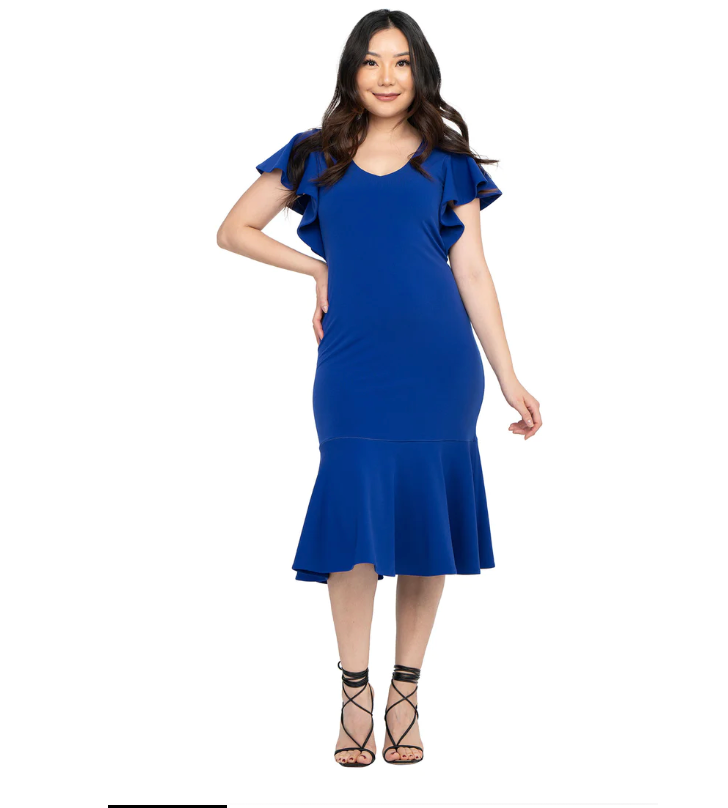 Eva Varro Ruffle Sleeve Dress - Monarch Blue