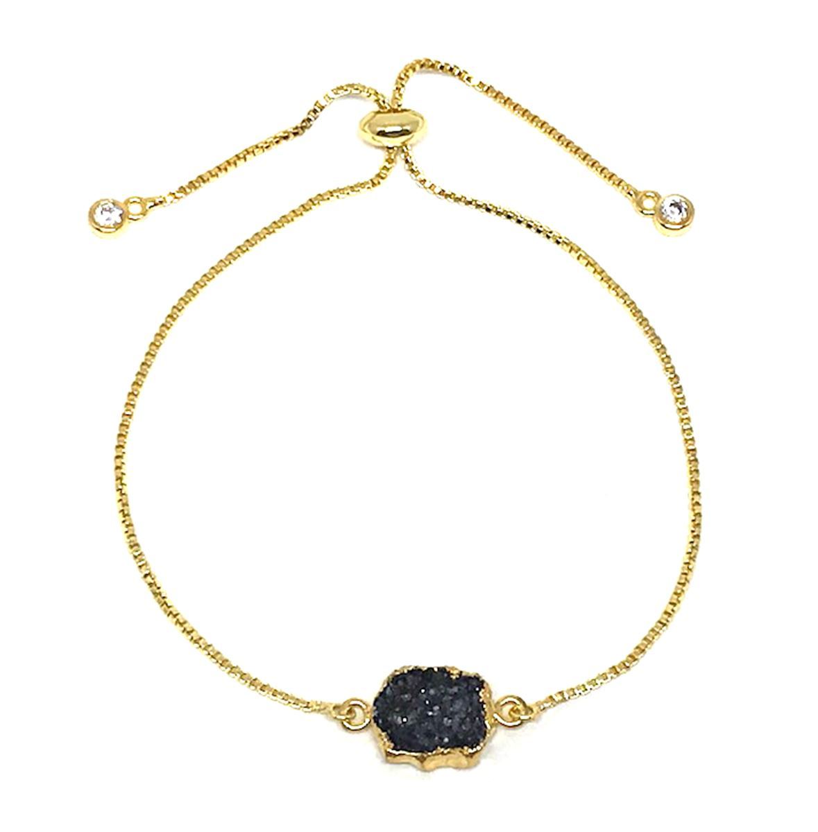 Athena Gold Pull Bracelet- Black Druzy
