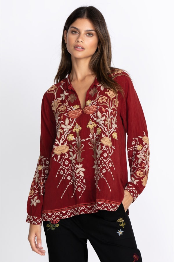Johnny Was- Frankie Blouse- Red Wine
