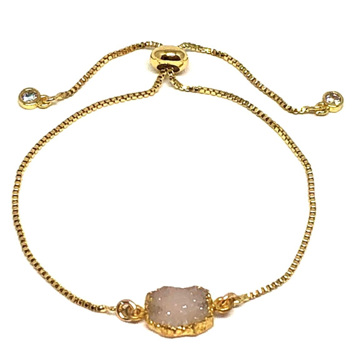 Athena Gold Pull Bracelet- Pink Druzy